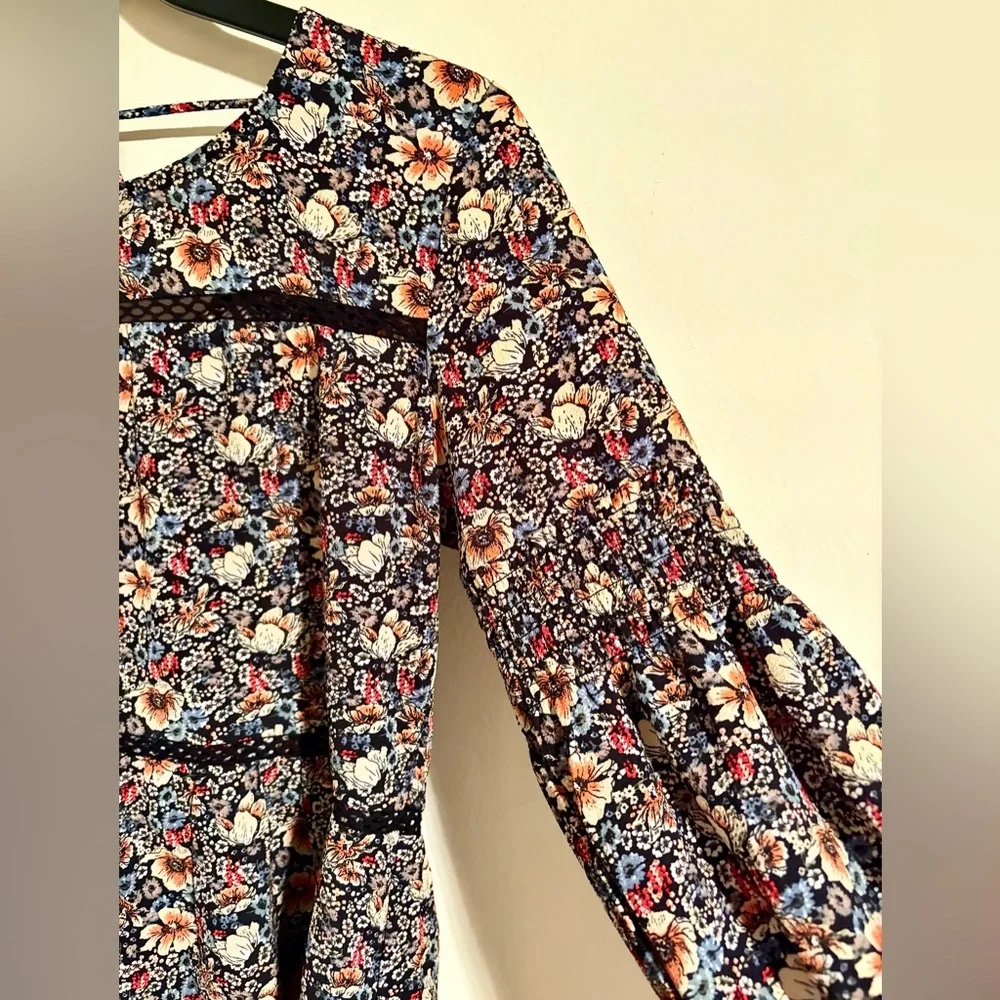 Women’s Knox Rose Multicolor Floral Tie Back Blouse with Tassels Sz XS Oversized - Picture 6 of 16